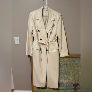 Avec Les Filles Faux Leather Trench Coat Cream Belted Long Coat Womens Large